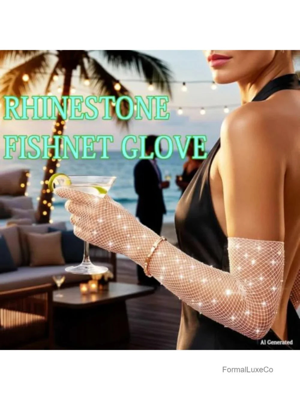 Mesh Rhinestone Long Gloves Sparkly Costume Gloves